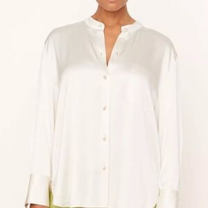 VINCE Satin Blouse Relaxed Collar Pearl Buttons Long Sleeve Womens Plus 1X